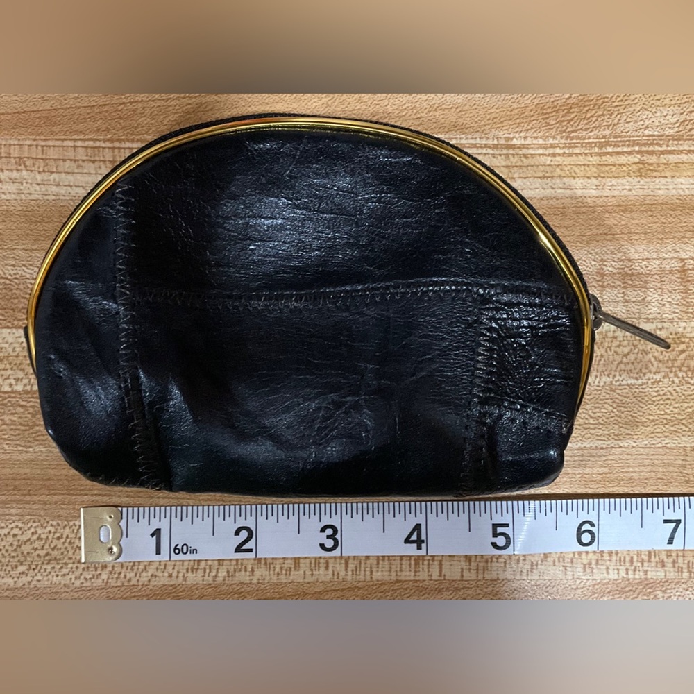 Black Leather Pouch Set with Gold Accents (Cosmetic bag & change pouch) - Picture 3 of 3